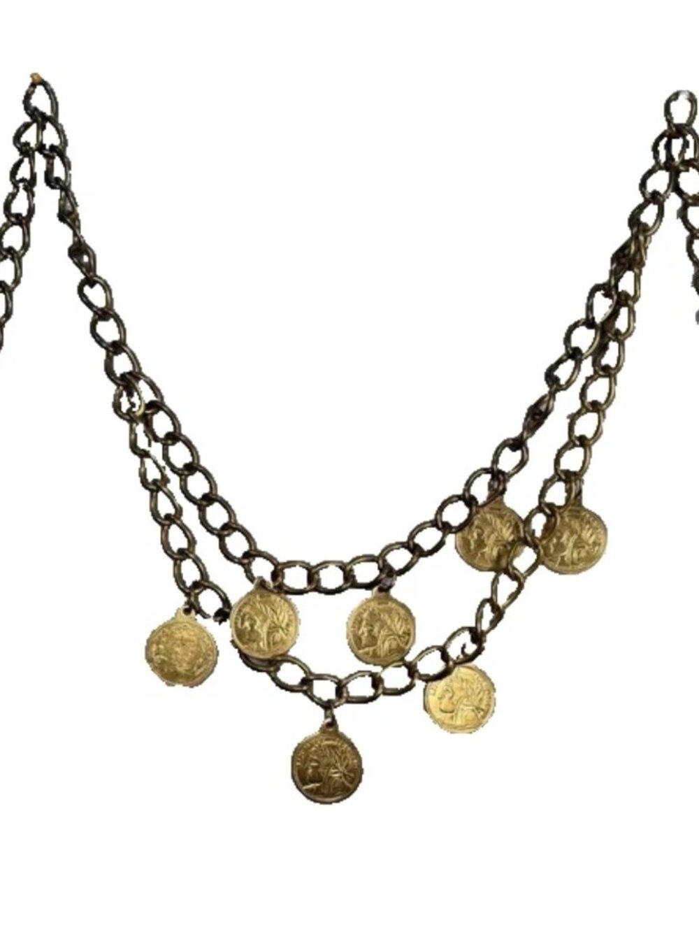 VTG Gold Tone Double Layer Drape Chain Belt Coin Charms Women Gypsy Belly Dancer